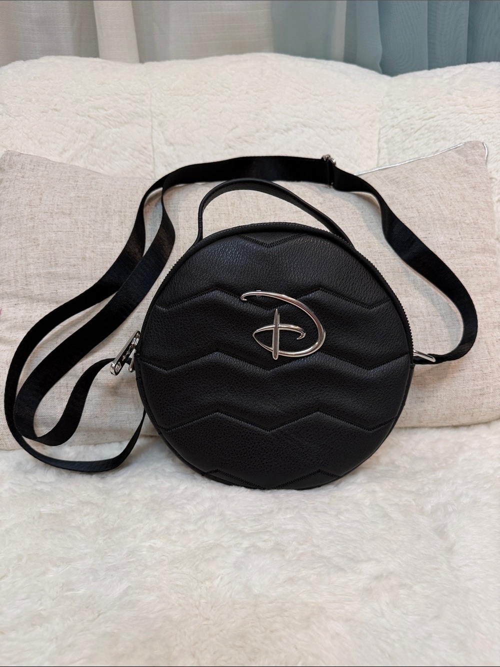 Disney Black Round Crossbody Bag with Silver Logo